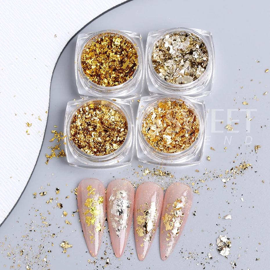 8/10Boxes Gold Silver Aluminum Nail Foils Metallic Sparkly Flakes Broken Irregular Foils DIY Manicure Decoration Glitter Sequins