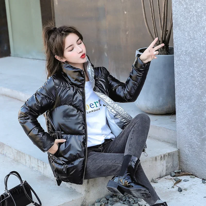 2024 Autumn and Winter New Fashion Stand-up Collar Down Jacket Women Short Smooth Casual Loose Cotton Jacket Bread Women