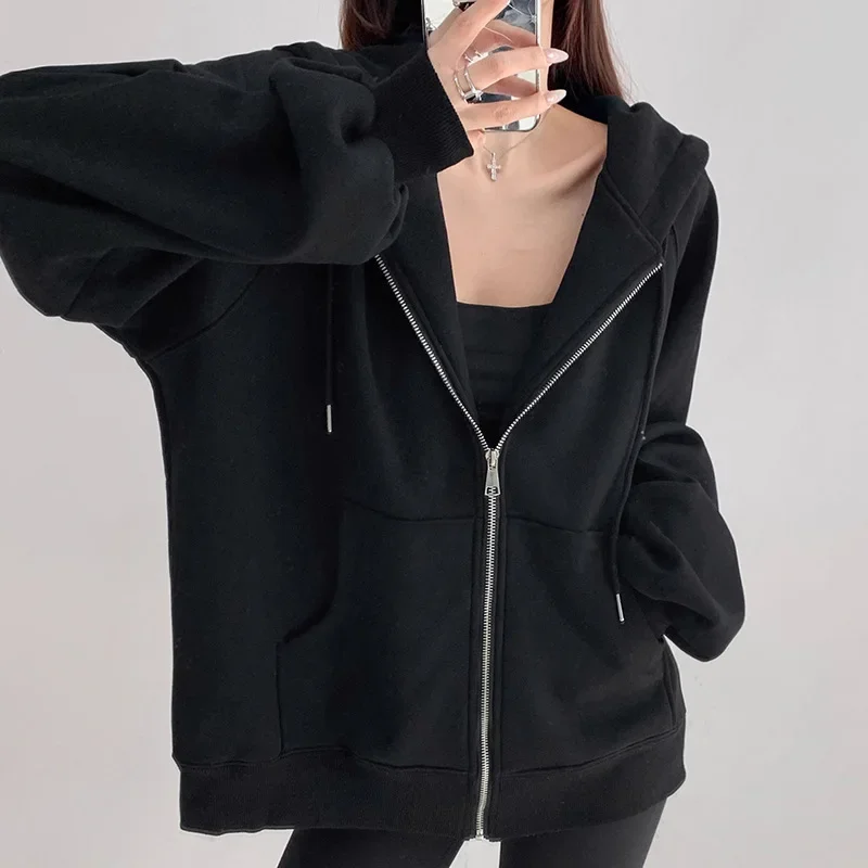 Sweatshirt Jacket for Women, 2024 Autumn and Winter New Style Hooded Cardigan, Loose Casual Sports with Fleece Top