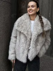 HH Women Casual Faux Fur Coat Elegant Solid Long Sleeve Jacket Autumn Winter Thick Warm Outerwear Fashion High Street Coats