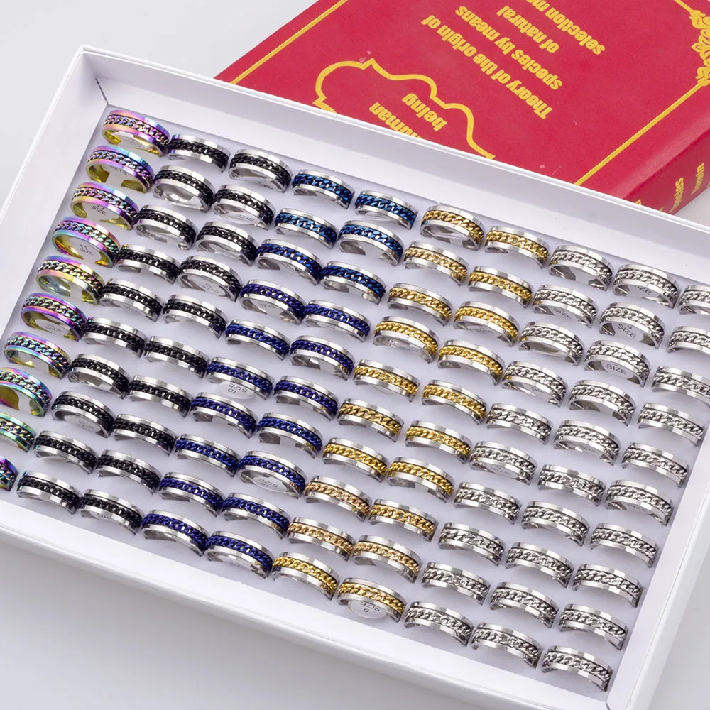 Wholesale Bulk 20pcs/Lots Rotatable Chain Spinner Stainless Steel Rings Decompression Jewelry For Men Women Mix Style