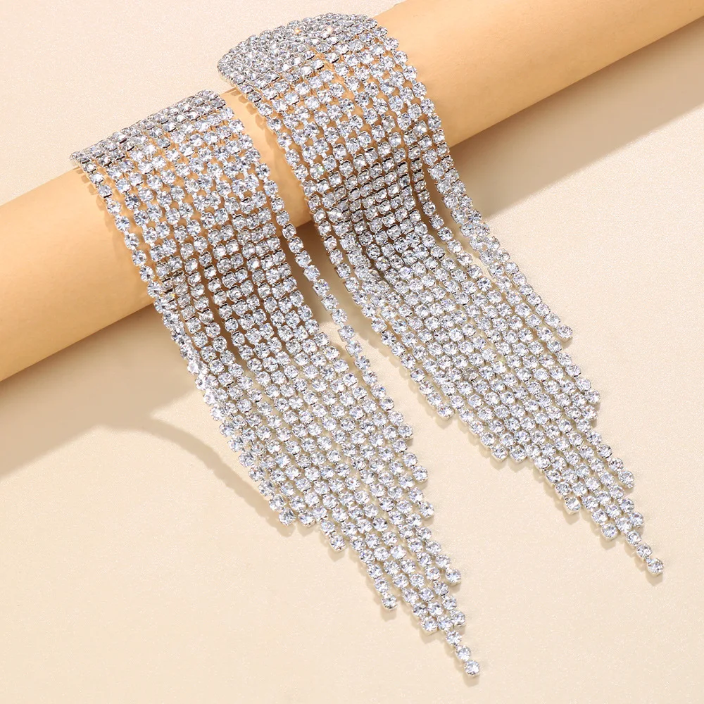 Fashion Shiny Exaggerated Long Tassel Earring Statement Wedding Drop Dangling Earring for Women 2024 Fashion Jewelry Party Gift