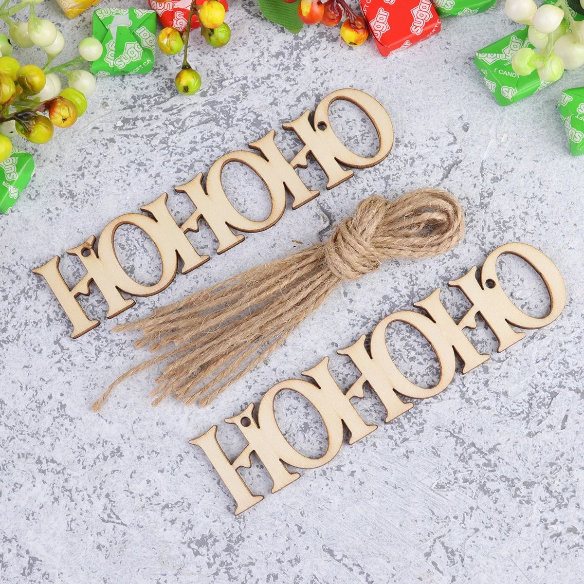 

20Pcs Christmas Wooden Pendants Hohoho Hanging Decorations Solid Wood DIY Craft Ornaments for Tree Home Holiday Party Decor