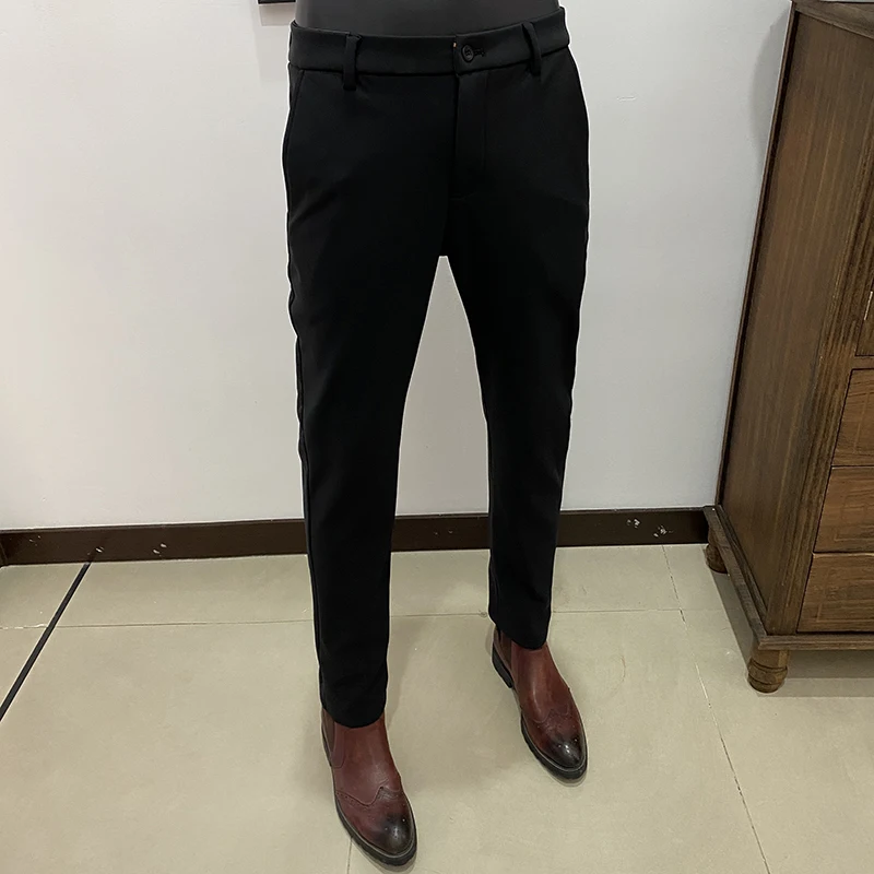 2025 خريف شتاء جديد مع المخملية سراويل تقليدية دافئة عالية الجودة سليم صالح الرجال الأعمال الرسمية مكتب الاجتماعية الصلبة بنطلون #4