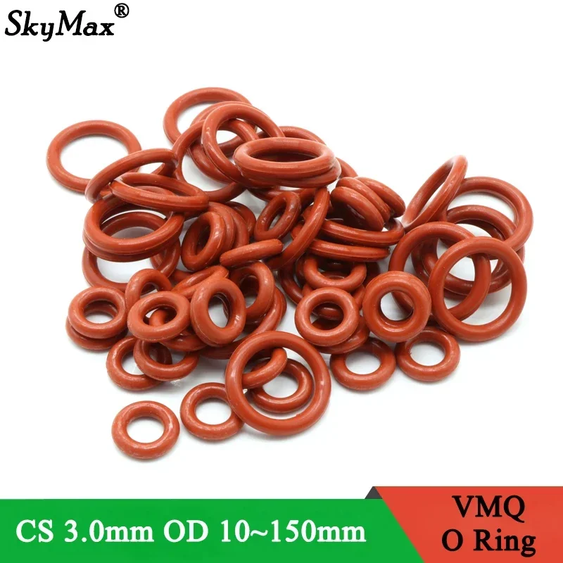 

10Pcs VMQ O Ring Seal Gasket Thickness CS 3mm OD 10 ~ 150mm Silicone Rubber Insulated Waterproof Washer Round Shape Nontoxi Red