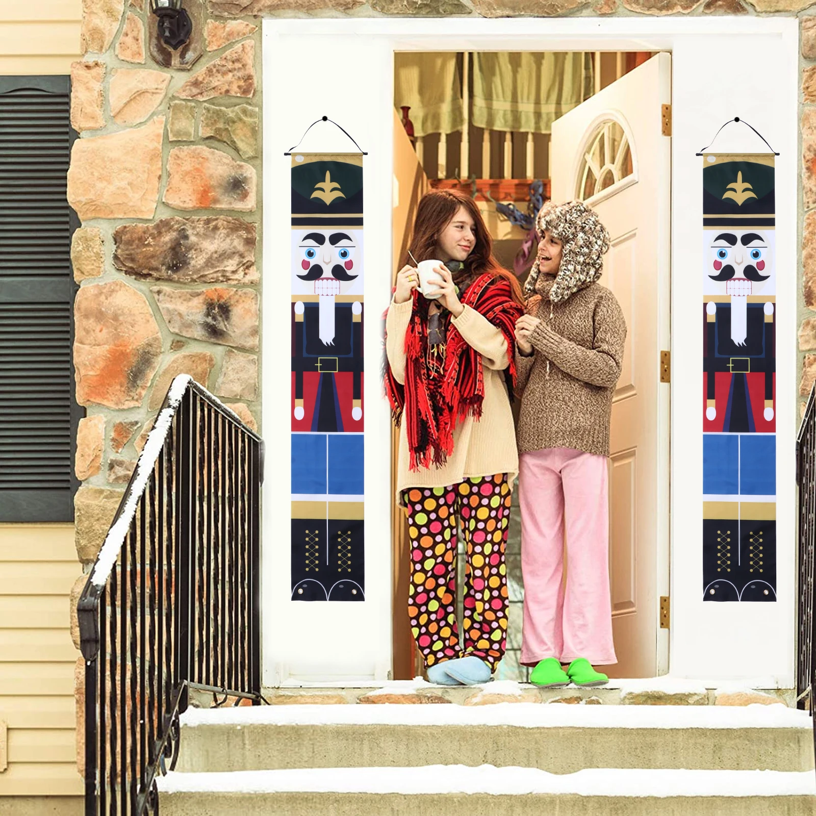 

Christmas Walnut Soldier Couplet Decorations Polyester Home Nutcracker Door Banner