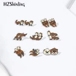 2023 Cartoon Ocean Animal Otters Acrylic Resin Stud Earrings Epoxy Handmade Jewelry Gifts Friends