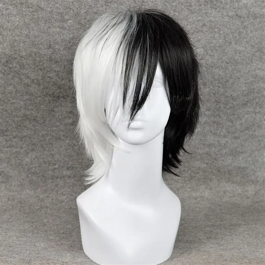 

Short Black Mixed White Dangan Ronpa Monokuma Perucas Cosplay Wig