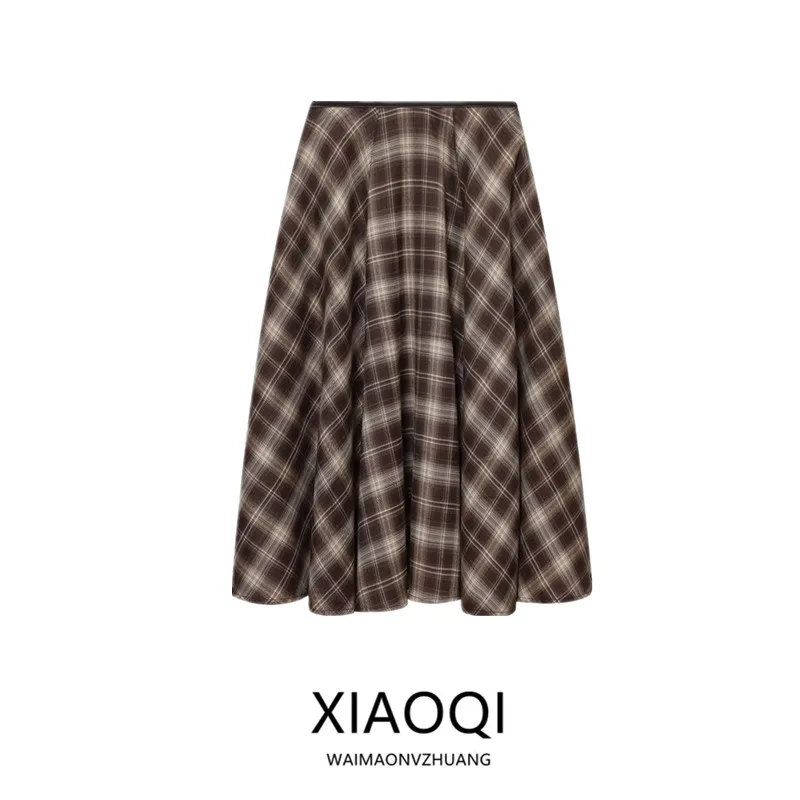 

Свободная клетчатая юбка-миди для женщин: модная новинка осенне-зимнего сезона, универсальная полудлинная юбка для города и повседневной носки