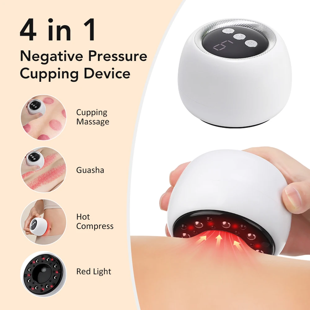 

Электронный скребковый массажер, вакуумная машина для банок, красный свет, горячий компресс, меридиан тела, облегчение влажности, сжигатель жира для похудения