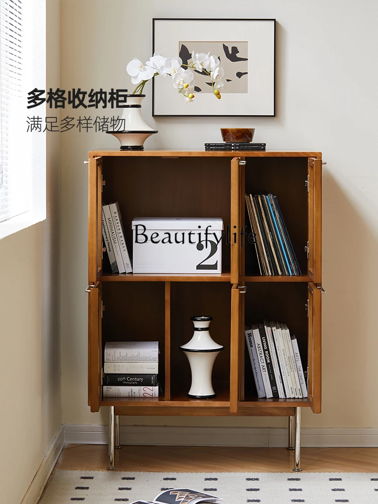 Nordic Solid Wood Bookcase Simple Small Apartment Multi-Functional Storage Cabinet