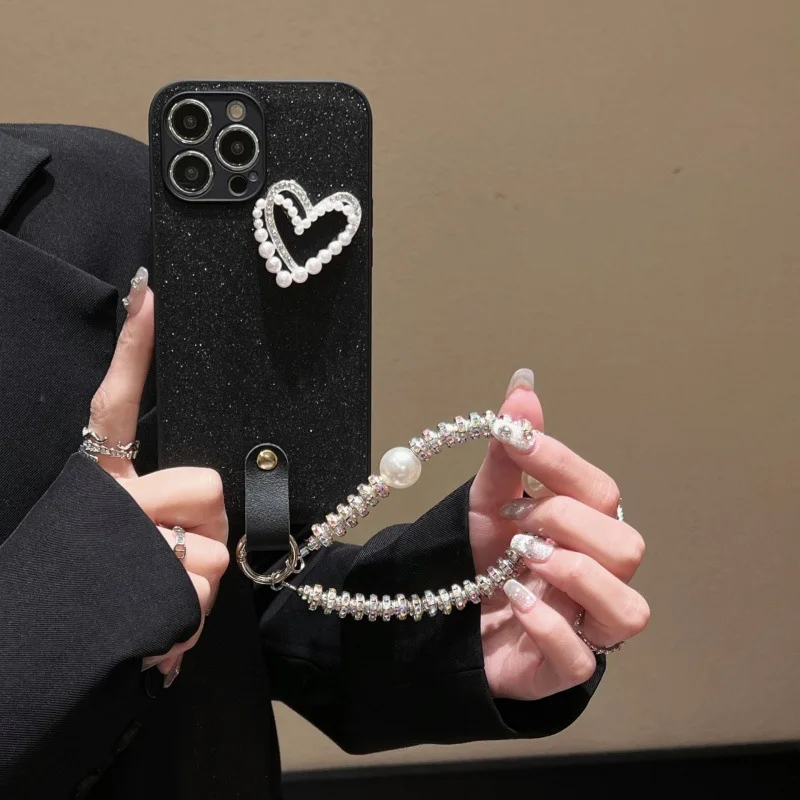 

Full Star Pearl Flash diamond love iPhone12 for iPhone15Pro phone case iPhone14 bracelet iPhone11 tide iPhone13