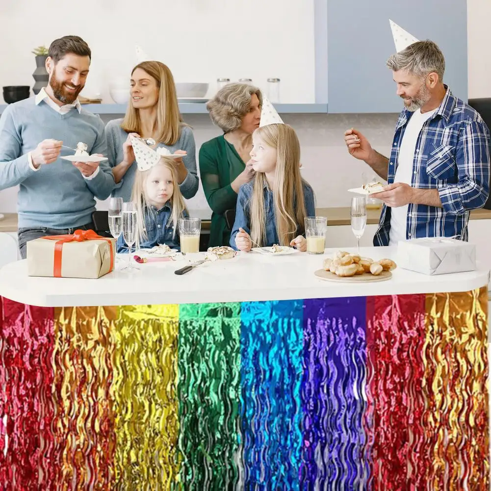 Gonna da tavolo gonna da tavolo impermeabile gonna da tavolo riutilizzabile con frange Tinsel per feste in spiaggia decorazione impermeabile per rettangolo