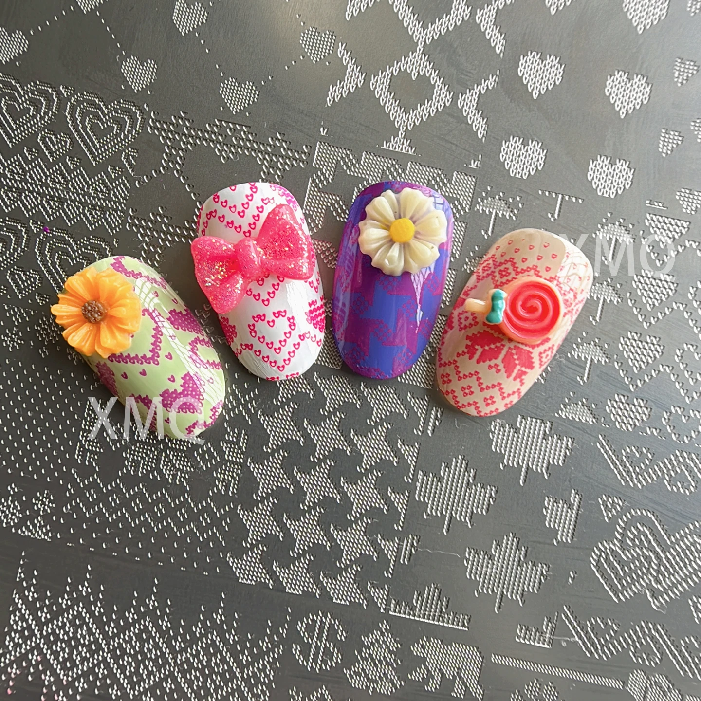 XMQ NAIL ART STAMPING PLATES PIXEL HEART TEMPLATES CUTE GIRLS IMAGEPLATES