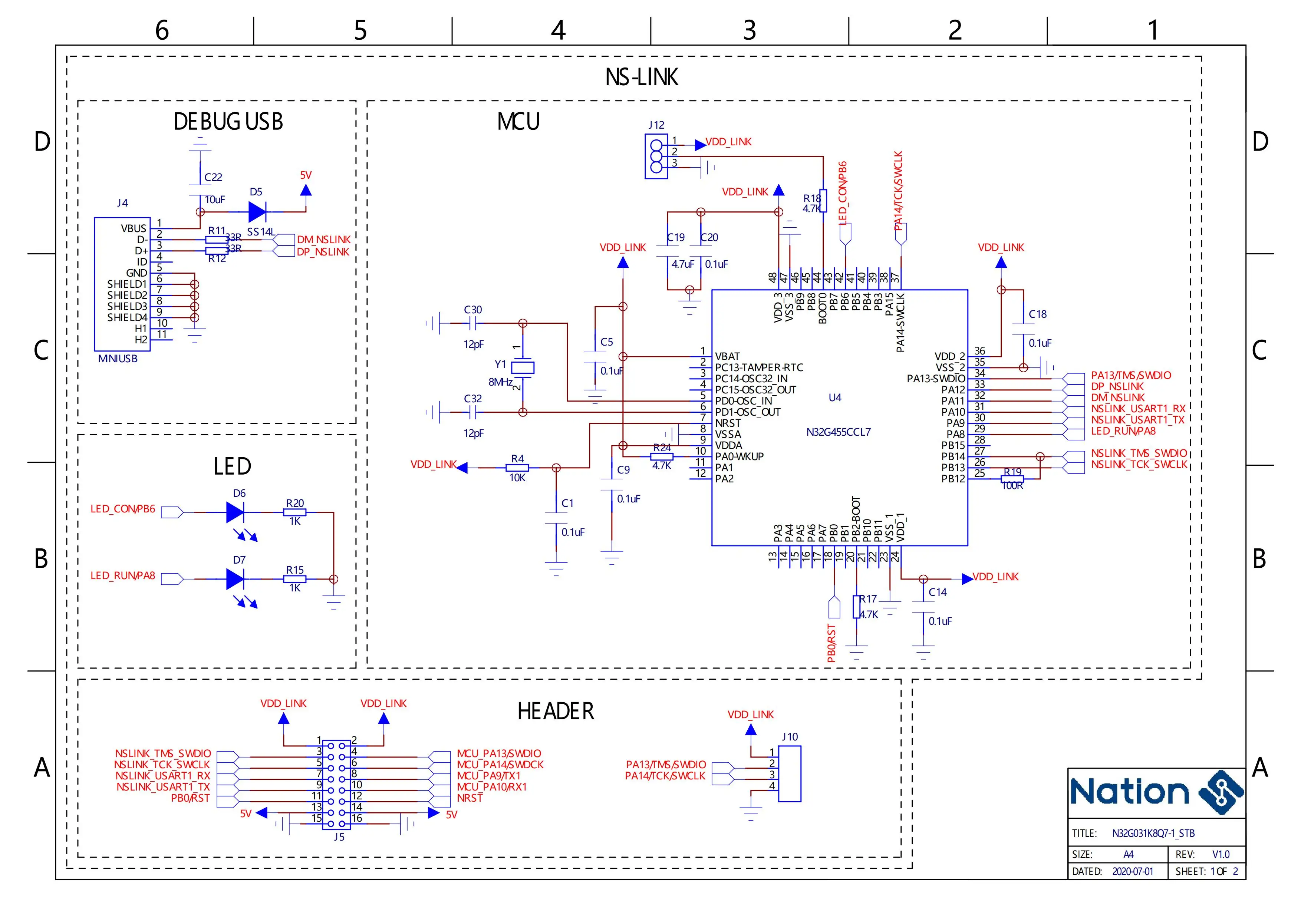 N32g031 Entwicklungs board N32G031K8Q7-STB Onboard NS-LINK Online-Debugger – Detail 1