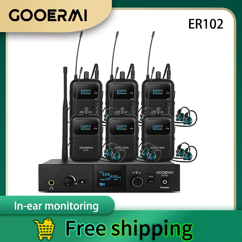 Sistema de monitor intra-auricular sem fio profissional GOOERMI ER102, frequência UHF 500-700MHz, para igreja, performance de palco, orquestra
