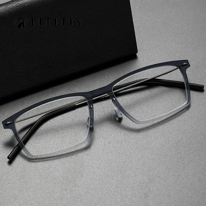

Denmark Brand Designer Screwless Eyewear Ultralight Nylon Titanium Eyeglasses Frame Men Square Anti Blue Ray Glasses Frame 6544