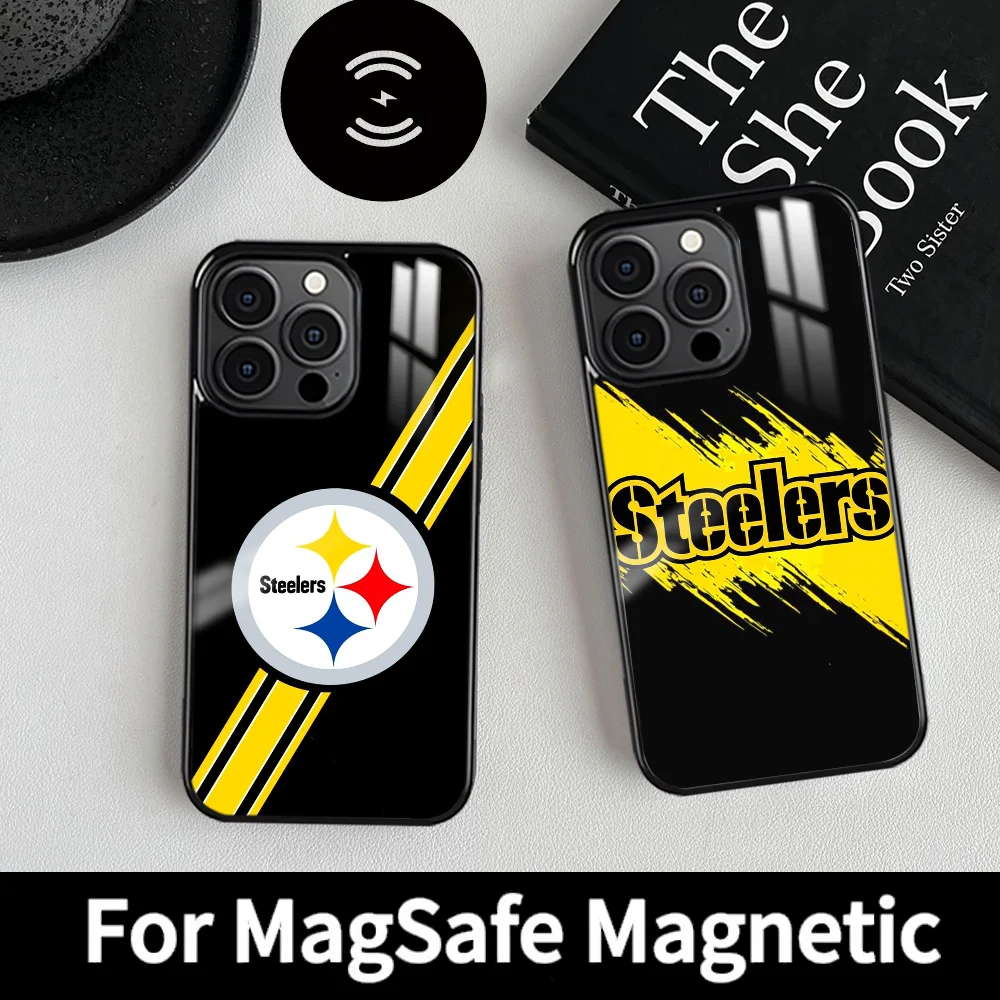 

P-Pittsburgh S-Steelers Phone Case For iPhone 16 15 14 13 12 11 Pro Max Plus Mini Magsafe Mirror Wireless Magnetic Cover