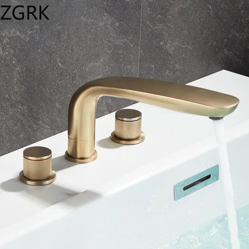 Luxury Bathroom Faucet Cold and Hot Water Tap Brushed Gold Split Three Hole Basin Faucet Solid Brass Washbasin Water Mixer