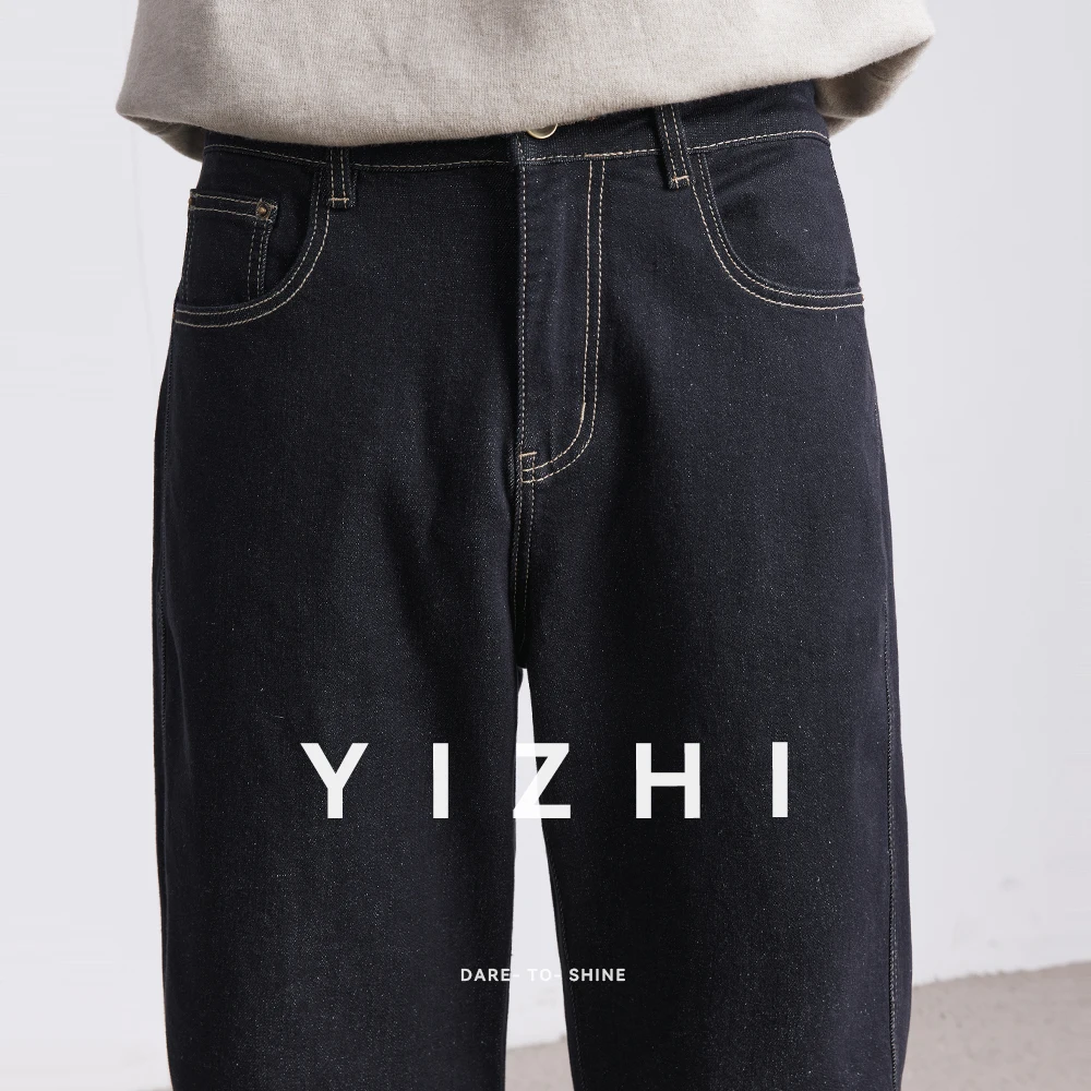 موضة ريترو الدينيم الجينز الرجال ربيع الخريف جديد مستقيم متعدد جيب فضفاض عادية منتصف الخصر بنطلون جينز رجالي