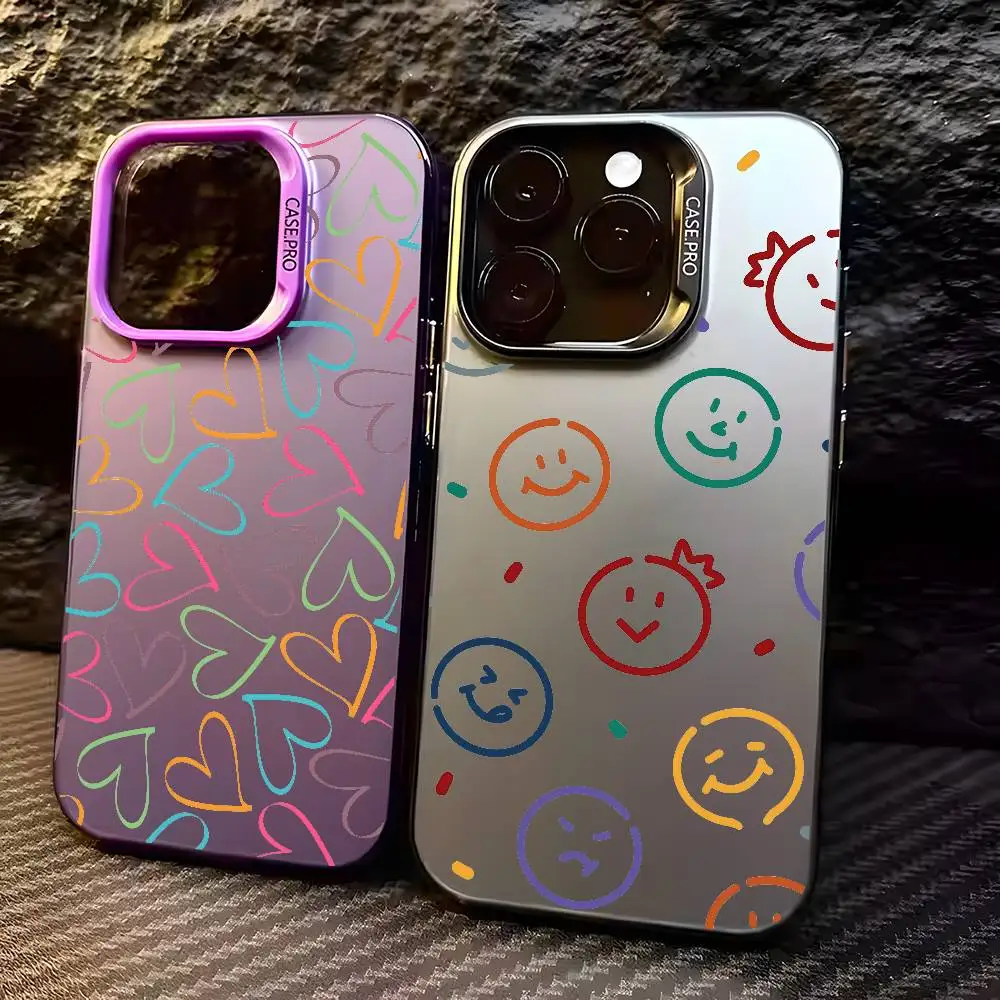 

Simple Lovely Heart Girl Ins Phone Case For IPhone 16 15 14 13 12 11 Plus Pro Max Multicolor Aurora Laser Shockproof Funda Cover