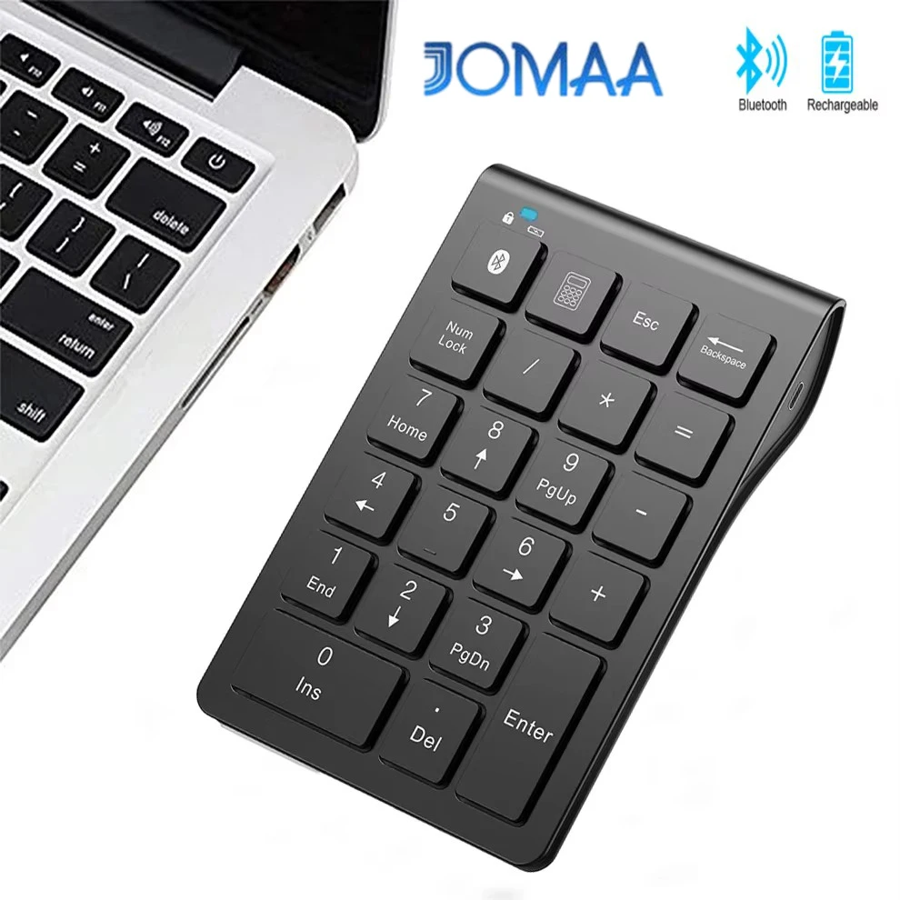 Jomaa Rechargeable Wireless Numeric Keypad Bluetooth Number Pad Slim 22-Keys External Numpad Keyboard Data Entry