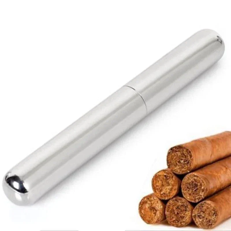 Stainless Steel Cigar tube Cigar Holder Tube Silver Stainless Steel Holder Container Case Smoke fashion high quality