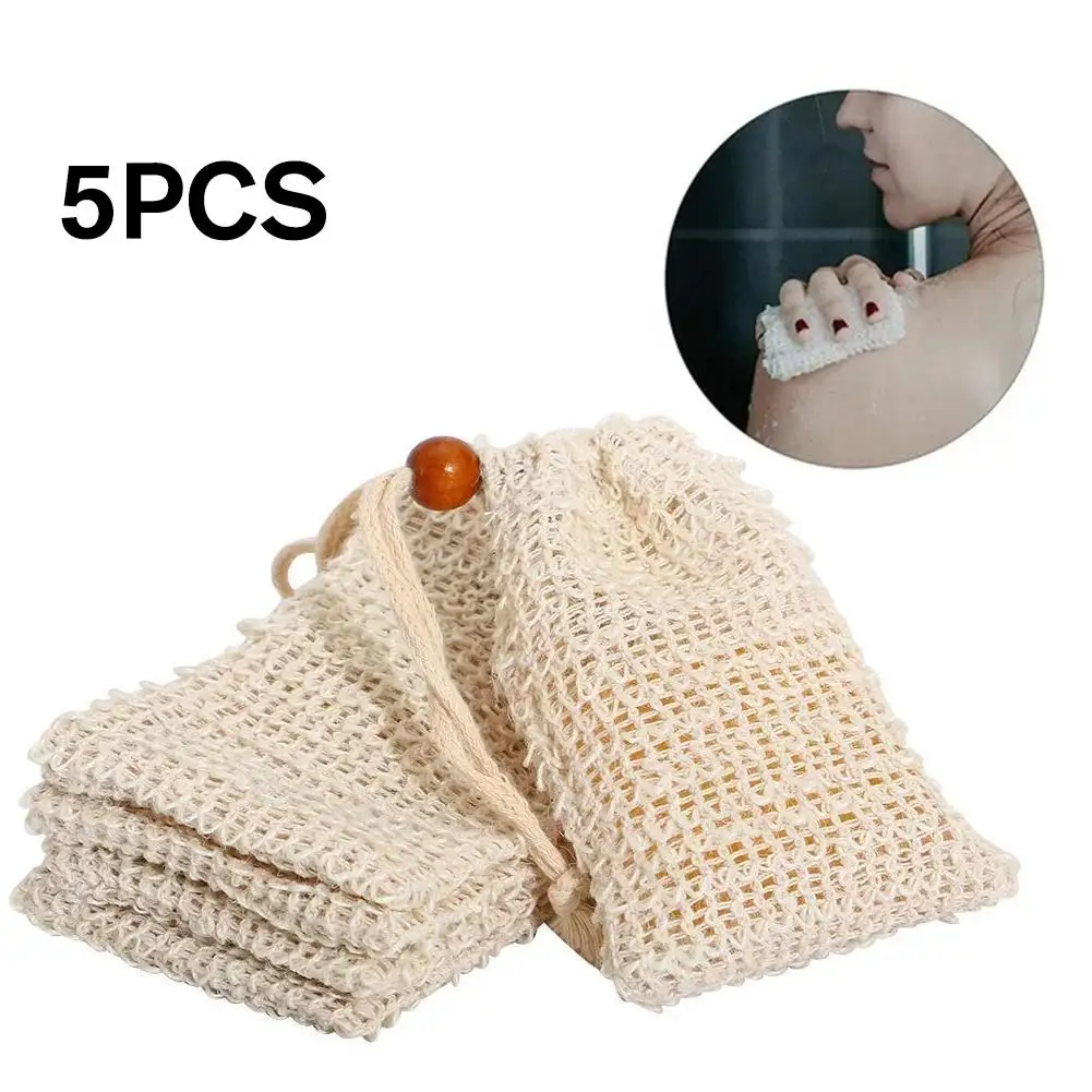 

NEW 5Pcs Soap Foaming Net Bags Cotton Linen Bath Washing Tool Body Cleaning Bubble Helper Mesh Exfoliator Body Cleaning Tool