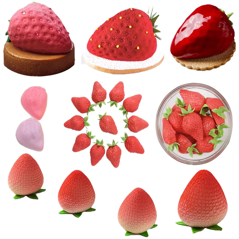 Molde de mousse de frutas com design de morango 3d, molde de silicone para bolo, fondant, ferramentas de decoração de bolo, moldes de velas, suprimentos de cozinha