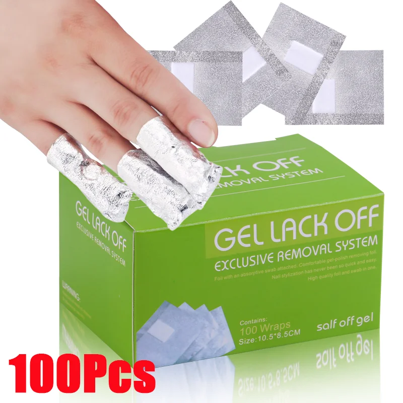 100 قطعة من رقائق الألومنيوم مزيل طلاء الأظافر يلتف المتاح نقع قبالة الاكريليك هلام البولندية إزالة الورق لأدوات ماكياج الأظافر نظيفة #1