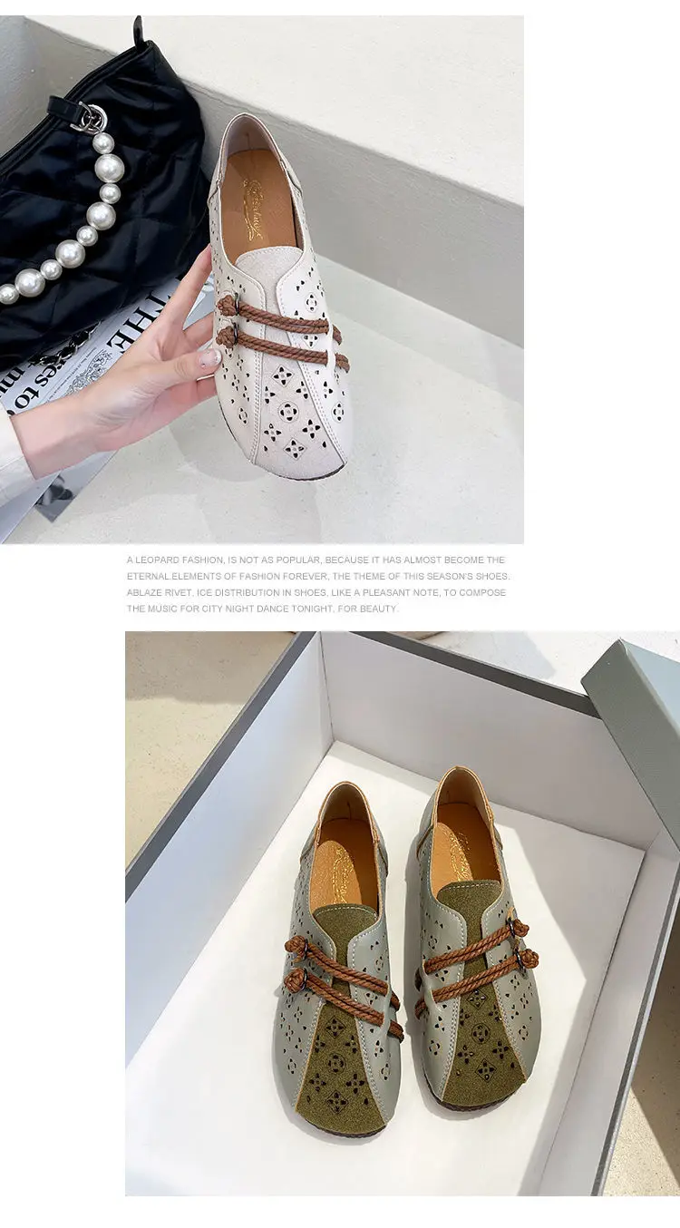2024 Newly Square Toe Women's Flats Designer Cutout Shoes Ladies Wide Fit Soft Leather Moccasins Female Driving Sneakers