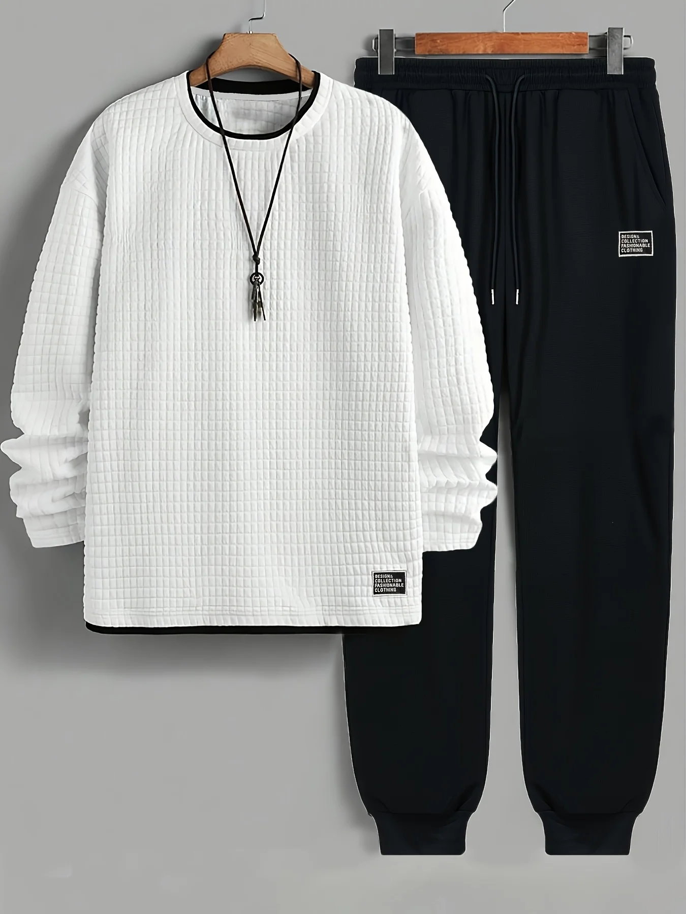 

Men's suit casual sports waffle long sleeved top men's hoodie+pants set