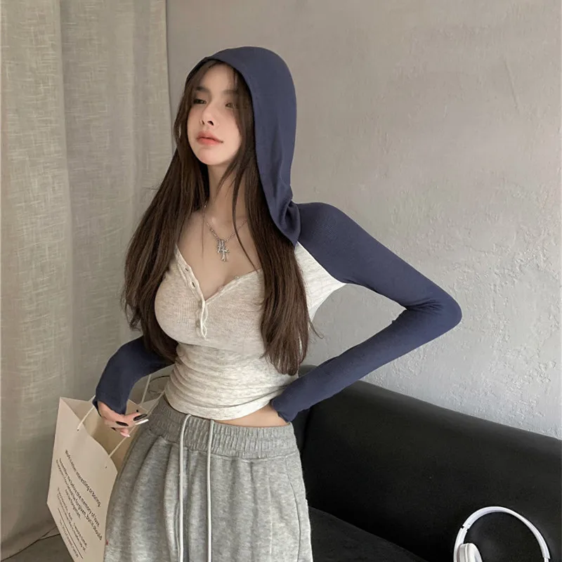 2024 Spring New Hooded Sweater Y2K Women\'s Casual Fashion Korean Style Harajuku Hip Hop Punk Academy Style Tops Sweatshirt