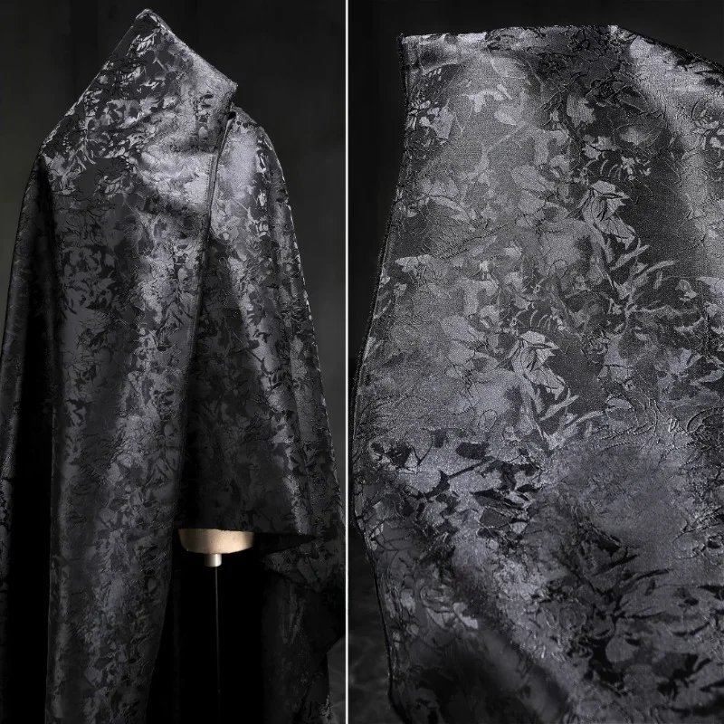 

Black Linear Plant Jacquard Fabric Creative Three-dimensional Texture Embroidery Jacket Suit Skirt Designer Fabric