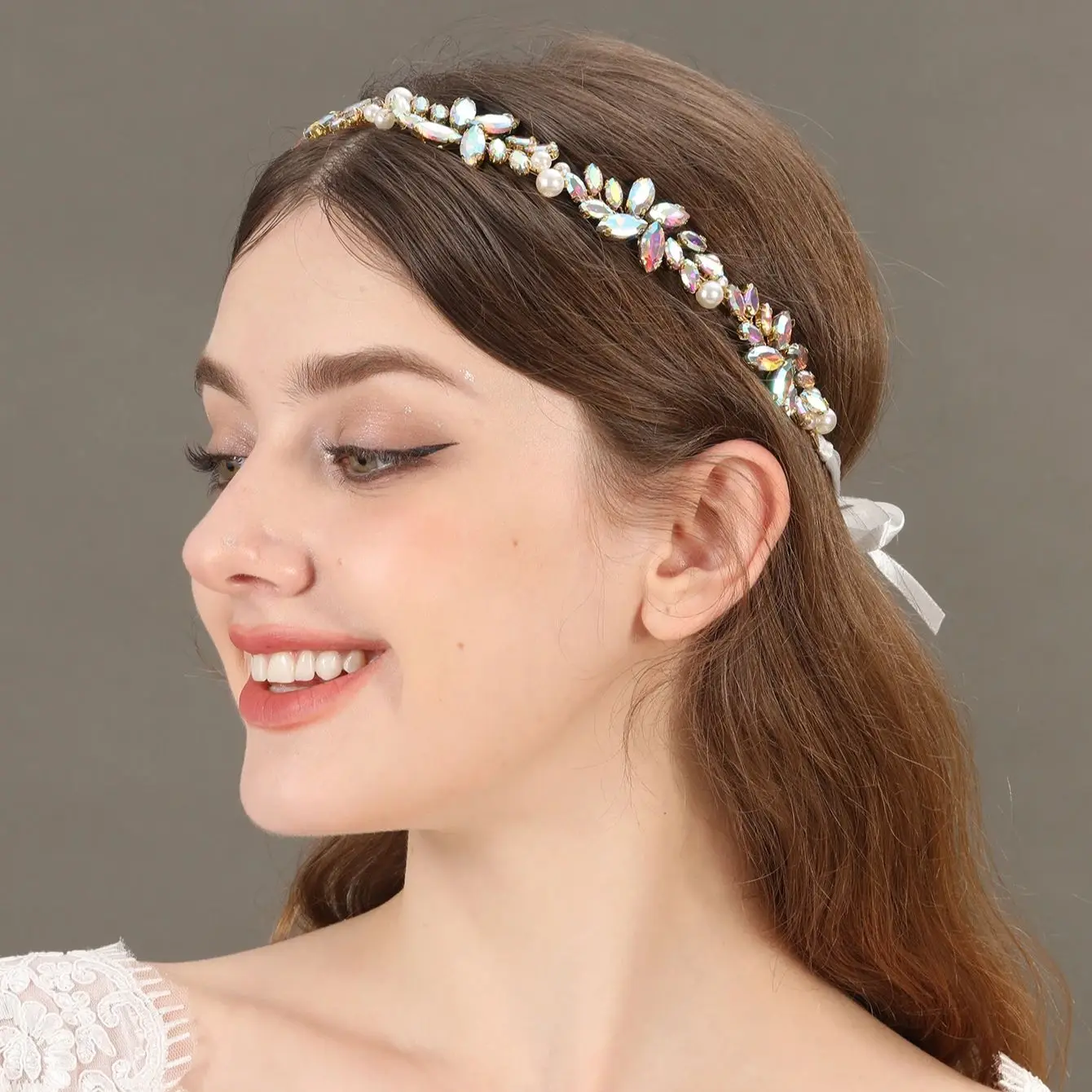 Bride Headband Hair Accessories with rhinestones handmade pearl horse eye headband accessories banquet styling hair accessories