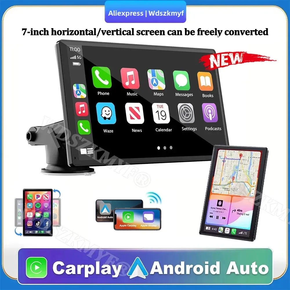 

Portable 7 inch Wireless Carplay Rotating Screen Car Radio Car Radio MIrror Link Video Player Wireless Android Auto Universal