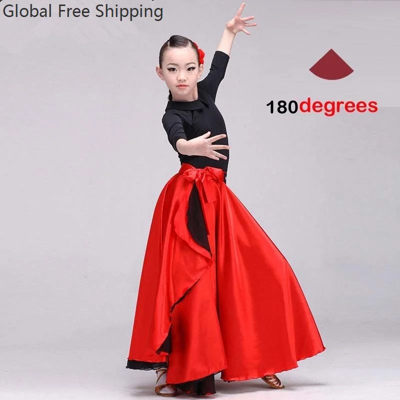 Hiszpańska spódnica flamenco szal damska dla dorosłych sevillana taniec występ czarna plus size dziewczęca satynowa sukienka balowa karnawałowa baleriny