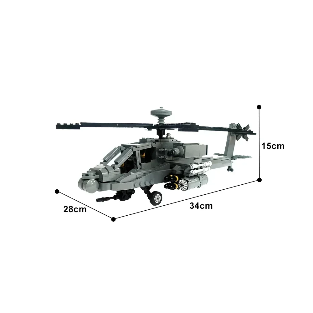 Gobricks MOC AH-64D Apache Longbow Bricks Model Military Aircraft Fighter Apache AH-64D Building Blocks Educational Toys Gift