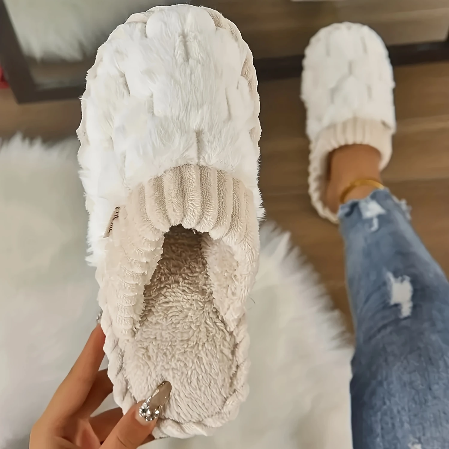 

Winter Plush Closed Toe Slip-ons: Cozy Soft Sole Fuzzy Shoes