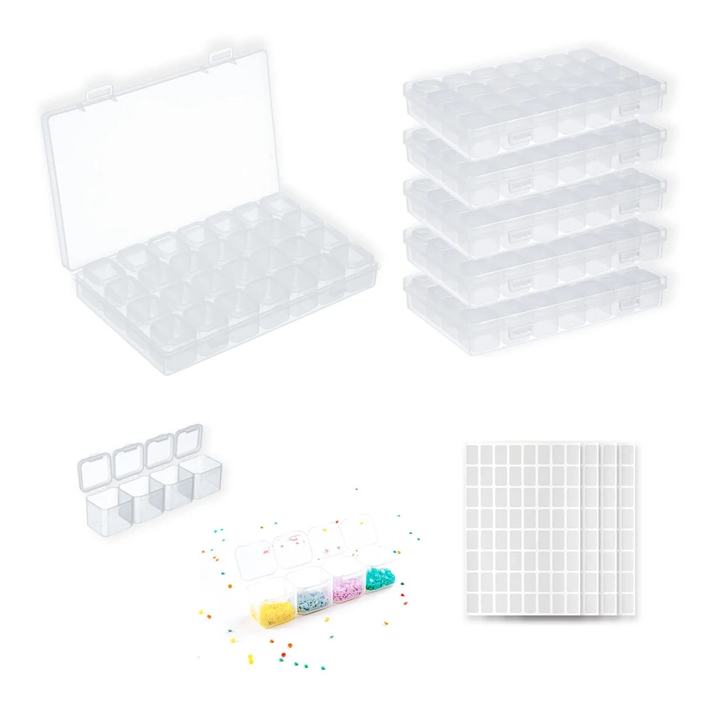 6Packs 28 Grids Diamond Painting Boxes 5D Embroidery Storage Boxes Bead Paint Organizer with 6PCS  Craft Label Marker Stickers