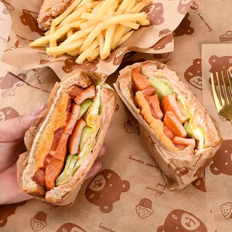 100Pcs Sandwich Packaging Paper Food Grade Without BisphenolA Oil Resistant Paper Bread Sandwich Fries Oilpaper Baking Tools
