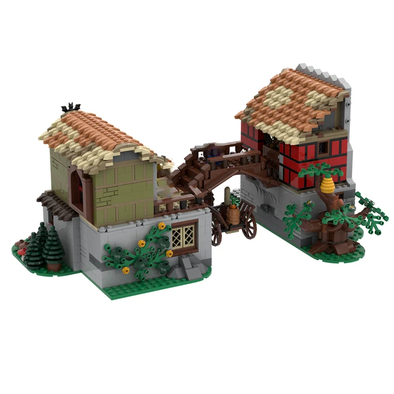 1464PCS Moc 중세 모듈 형 마을 입구 하우스 모델 DIY 조립 빌딩 블록 장난감 어린이 생일 선물