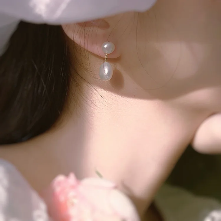 Einfache Design Wasser Tropfen Natürliche Barock Süßwasser Perle 925 Silber Nadel Weibliche Quasten Stud Ohrringe Großhandel Schmuck Geschenke – Detail 5