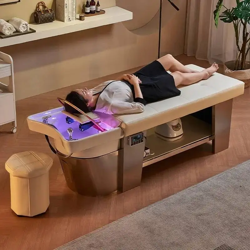 

Barber shop shampoo bed, fully reclined hair salon dedicated hair salon,constant temperature stainless steel head therapy bed613