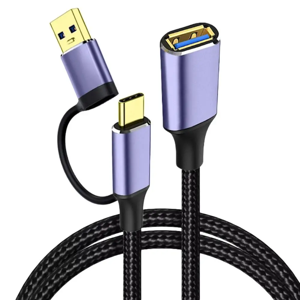 

2 in 1 Type-C 3.2 To USB A 3.0 Cable 5Gbps Male To Female OTG Adapter Line Charging Braided Wire USB-C to USB-A Converter Car