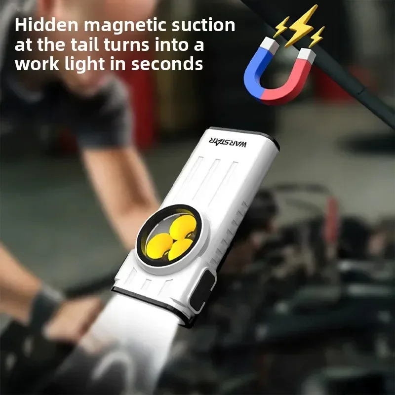 EDC LED مصباح يدوي سلسلة المفاتيح المحمولة الشعلة نوع C ضوء العمل القابلة لإعادة الشحن مع المغناطيس للتخييم والمشي لمسافات طويلة والاستخدام في حالات الطوارئ