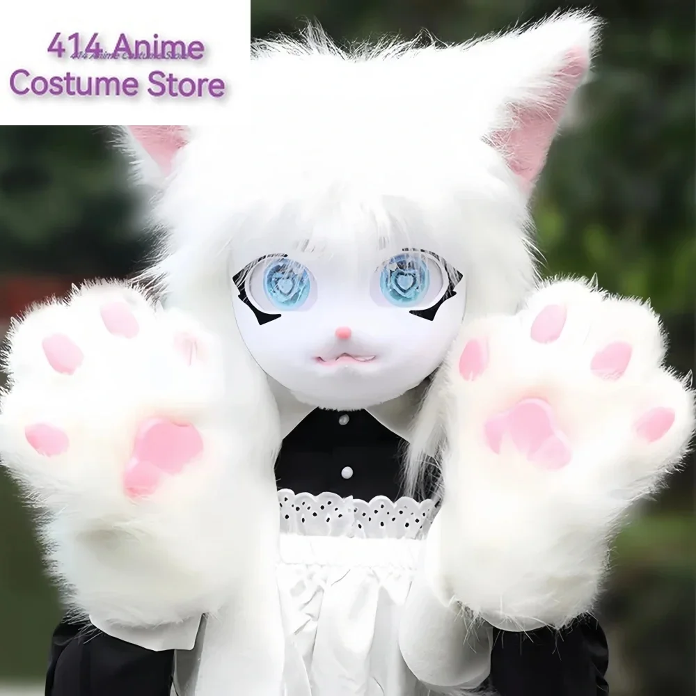 Kig Furry Animal Cat Rabbit Doll Beast Mask Cosplay Lint Beast Head Halloween Party Role Play Animal Costume