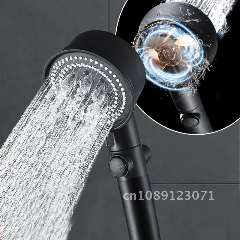 

5 Modes Water Saving Shower Head Black High Pressure Turbo Shower One-key Stop Water Shower Head With Small Fan For Bathroom