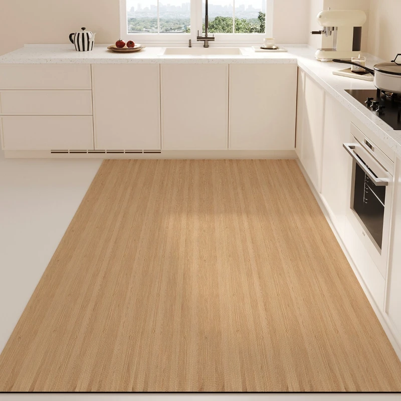 Kitchen Floor Mat PVC Waterproof Oil-proof Non-slip Leather Carpet Wood Grain Imitation Rug Full Coverage Home Decoration Mats