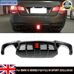 MagicKit for BMW 5 Series F10 M Sport Bumper 10-16 Carbon Look Rear Diffuser with LED Light